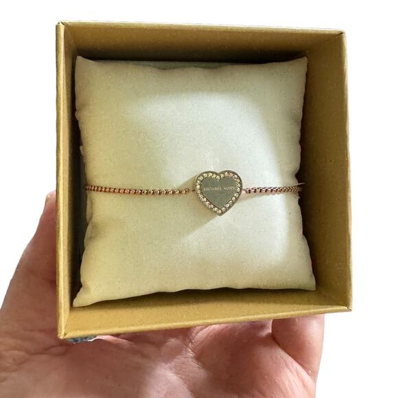 Michael Kors Heritage Rose Gold Crystal Heart Slider Bracelet NWT OS Layering - Picture 1 of 9